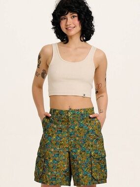 Lucy & Yak Olive Green Floral Cargo Shorts